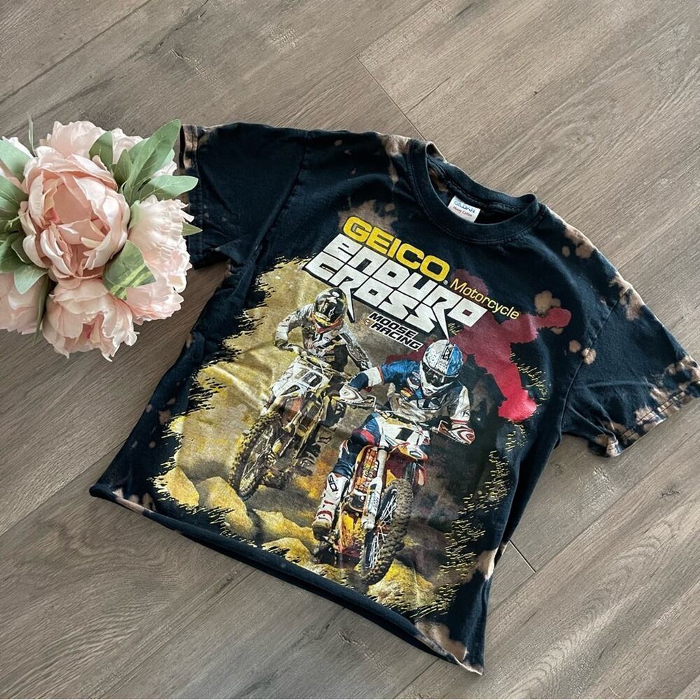 Endurocross Dirt Bike Black Geico Upcycle‎ Bleach Cropped Top